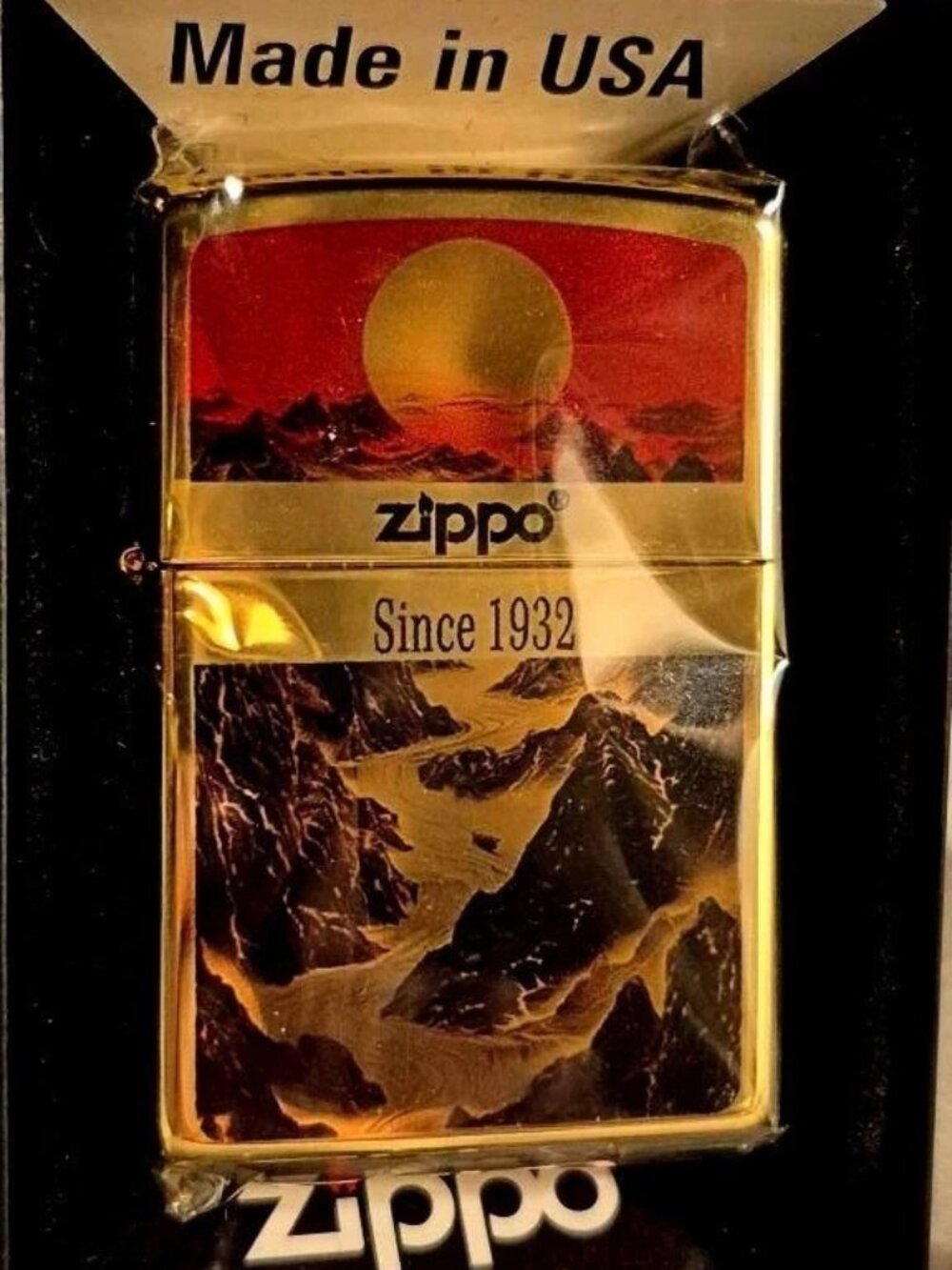 Stunning Rare Established 1932 Brass Mountain Sunset Zippo Lighter